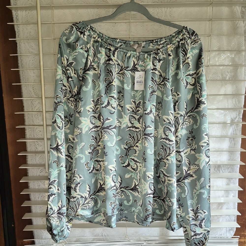 LOFT Mint Green Floral Off-Shoulder Blouse - Picture 5 of 9